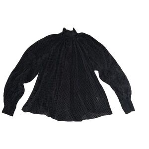 ZIMMERMANN Top Women's 0P Black Shirred Blouse Eyelet Sheer Boho Peasant Cottage